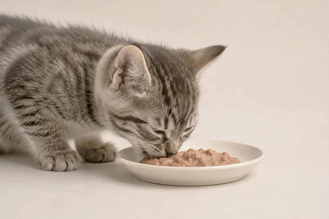 Gattino di tre mesi accanto alla sua ciotola