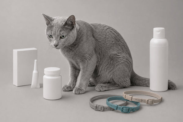 Gatto che riceve un trattamento antiparassitario dal veterinario