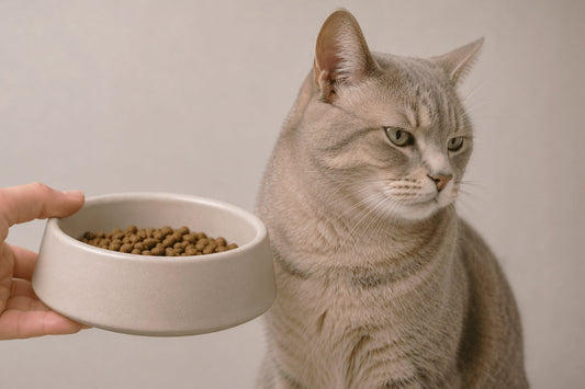 Gato rechazando comida en el cuenco