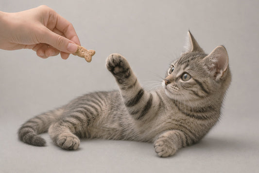 Gato recibiendo refuerzo positivo durante adiestramiento