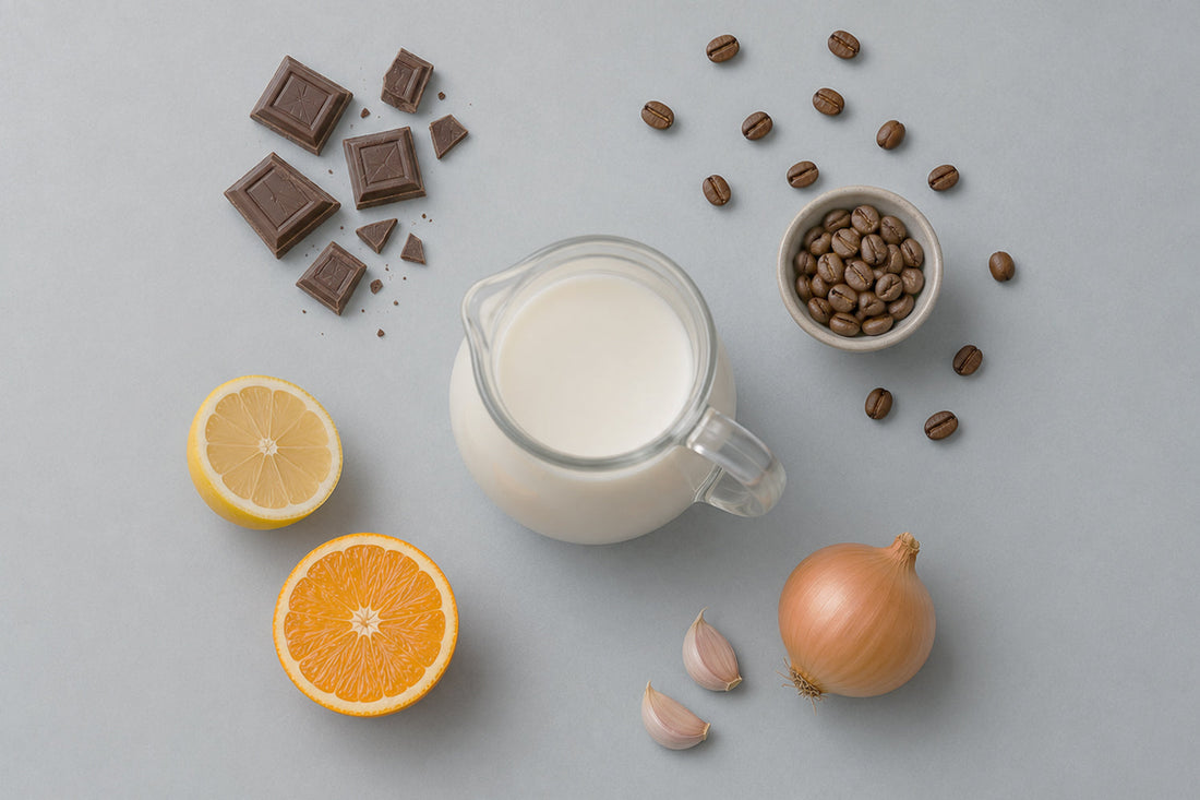 Tavolo con alimenti vietati ai gatti