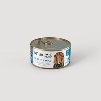Lata Amanova 05 Pollo & Atún, snack 100% natural para gatos