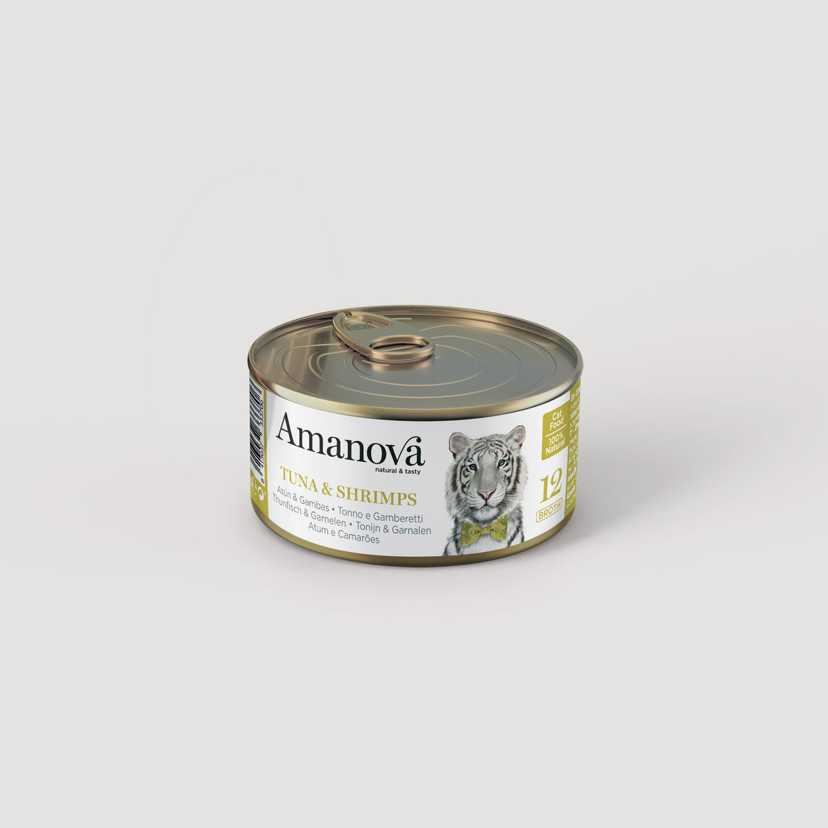 Lata Amanova 12 Atún & Gambas, snack 100% natural para gatos
