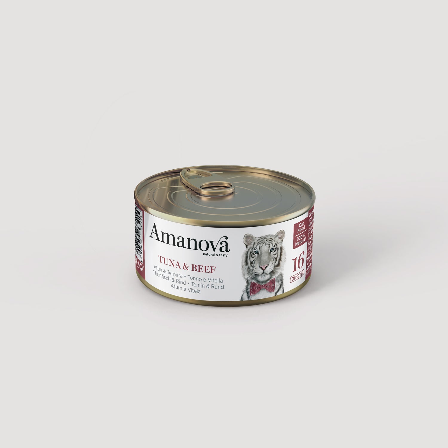 Lata de comida húmeda Amanova para gatos con atún y ternera 100% natural