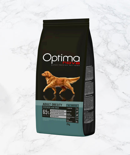 Bolsa Optimanova Adult Obesity Pollo y Arroz para perros con sobrepeso