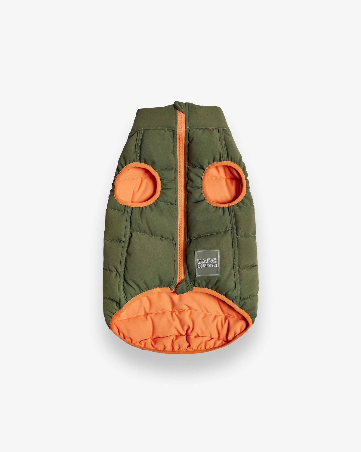 Reversible Dog Puffer Jacket: Coral & Khaki Green