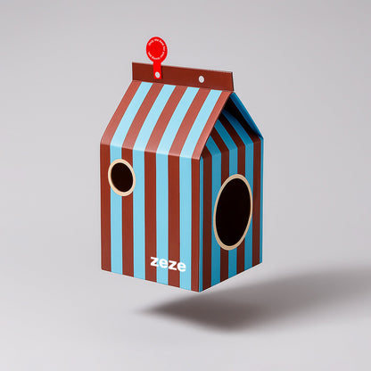 Brick Stripes pet house Zeze brown and blue stripes enclosed cozy