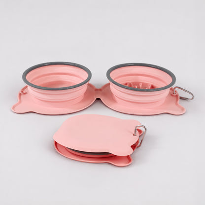 Onlyfresh 2 in 1 collapsible bowl for dogs, blue and pink, unfolded