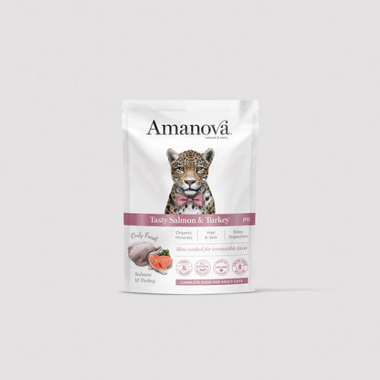 Lata de comida húmeda Amanova P11 Adult Cat con salmón y pavo para gatos
