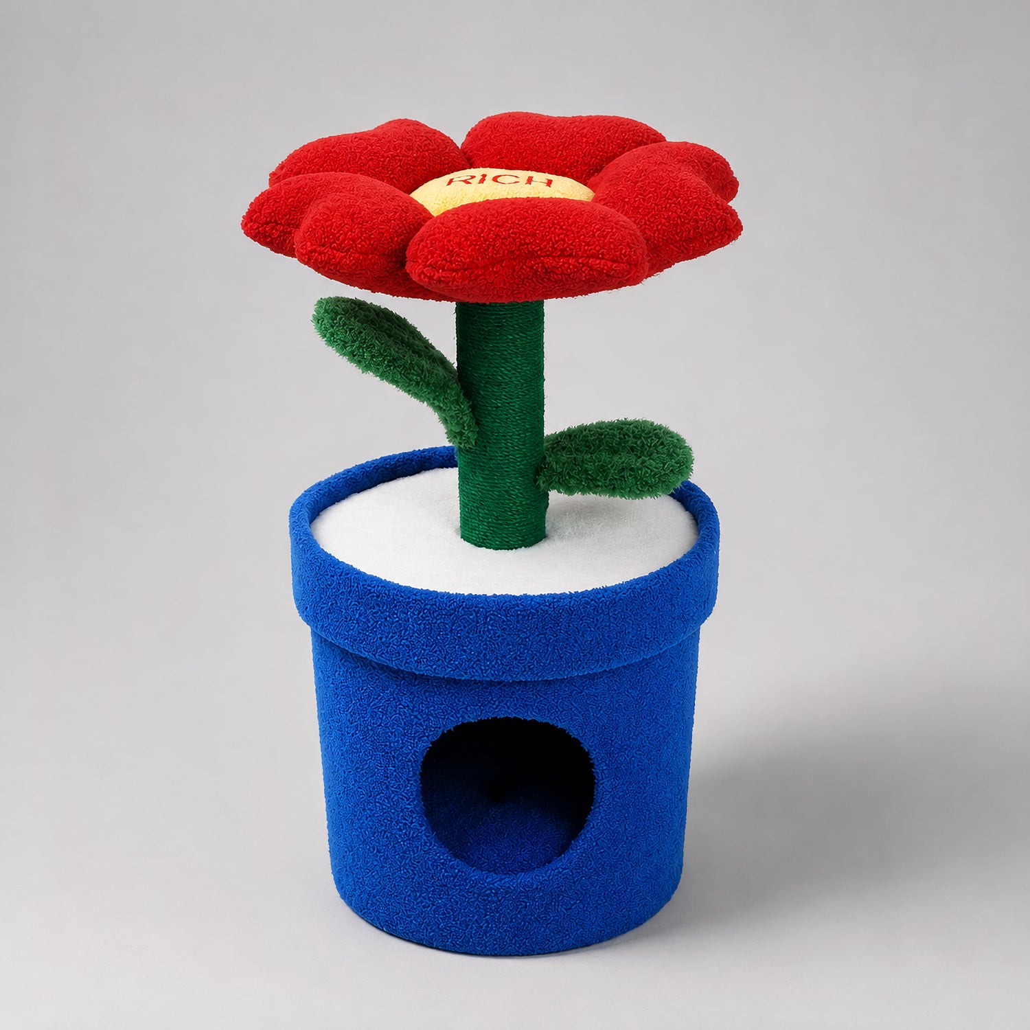 Zeze Rich Pot Flower spazio gatti con forma di vaso blu e fiore rosso