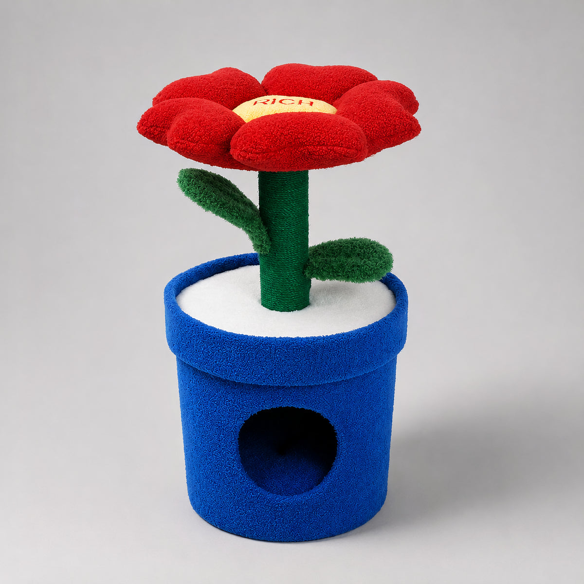 Zeze Rich Pot Flower spazio gatti con forma di vaso blu e fiore rosso