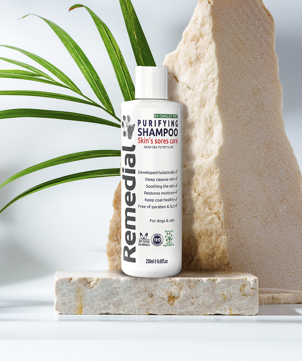 Smiley pet purifying shampoo bottle for pets with problem skin
