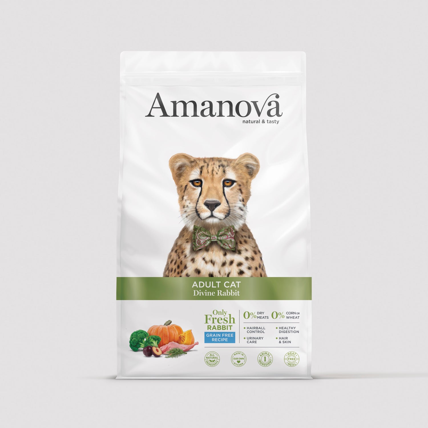 Pienso Amanova Adult Cat Divine Rabbit para gatos adultos en bolsa marrón con conejo