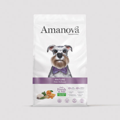 Amanova Adult Mature Fish Delicacy ração para cães sênior com peixe