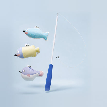 Fish Teaser interaktives Spielzeug für Katzen mit Stab und Stofffischen
